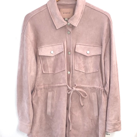 (A54) Blank NYC  Think Pretty Shirt, Faux Suede Shacket, Blush, Size Large, NWT - Picture 5 of 12